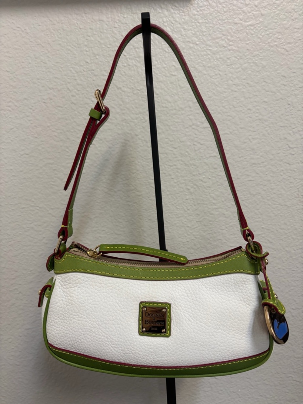 Dooney & Bourke White and Green Leather Small Shoulder Bag